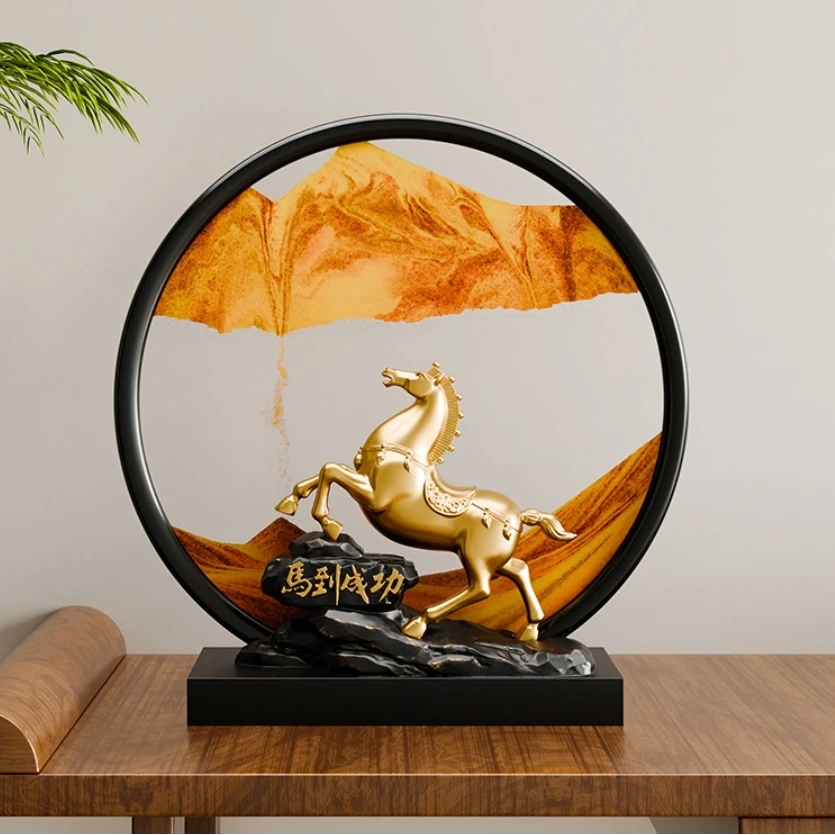 马到成功流沙画摆件客厅家居办公室装饰品高级感新年礼物公司送礼