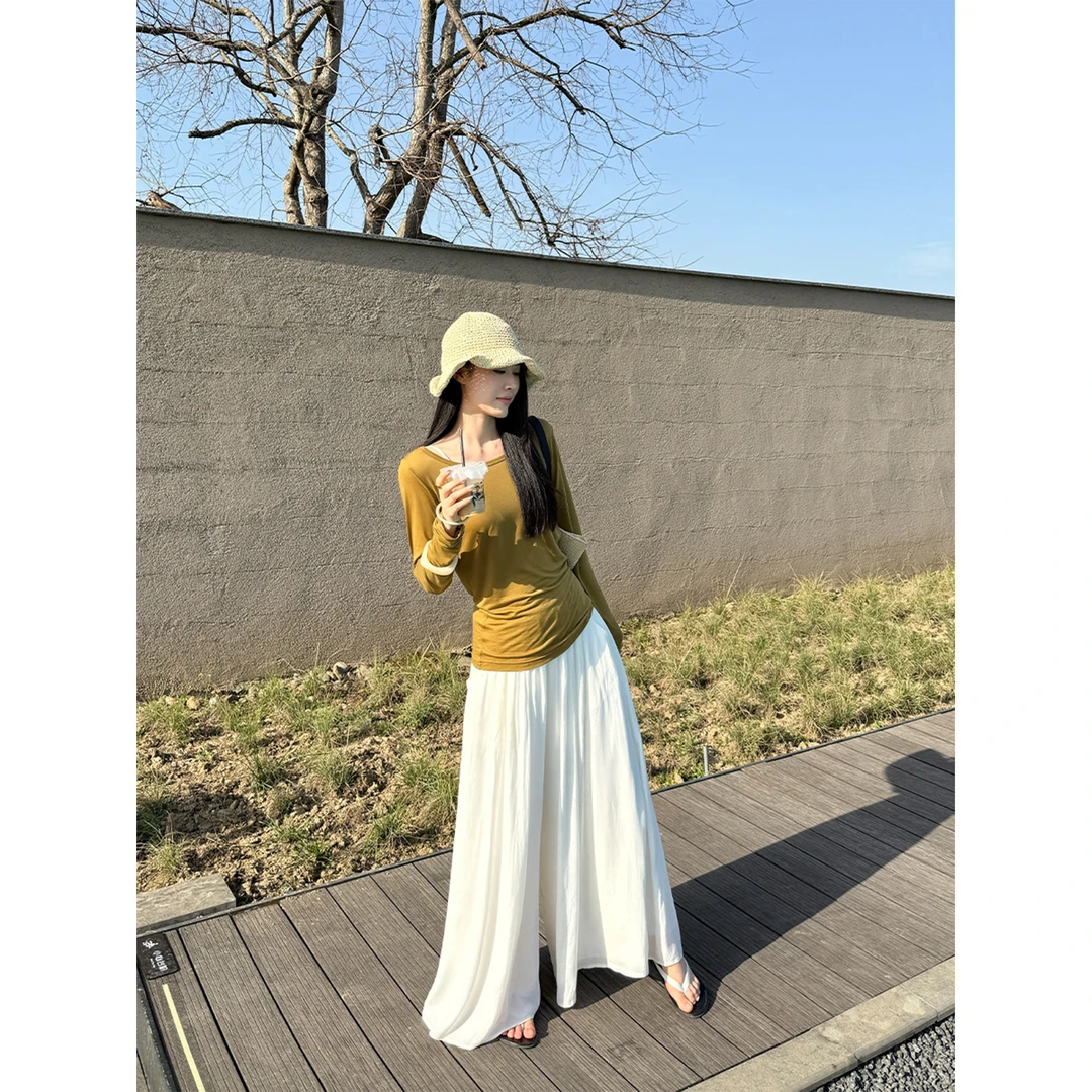 周淼【裸感面膜】莱赛尔天丝佰搭长袖T女 舒适透气上衣TZM25T8667Z