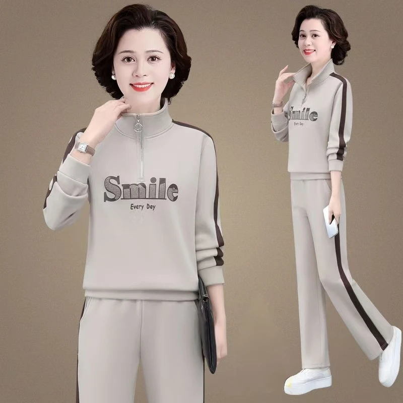 中年妈妈春秋装套装时尚休闲卫衣中老年女秋2025新款运动服两件套
