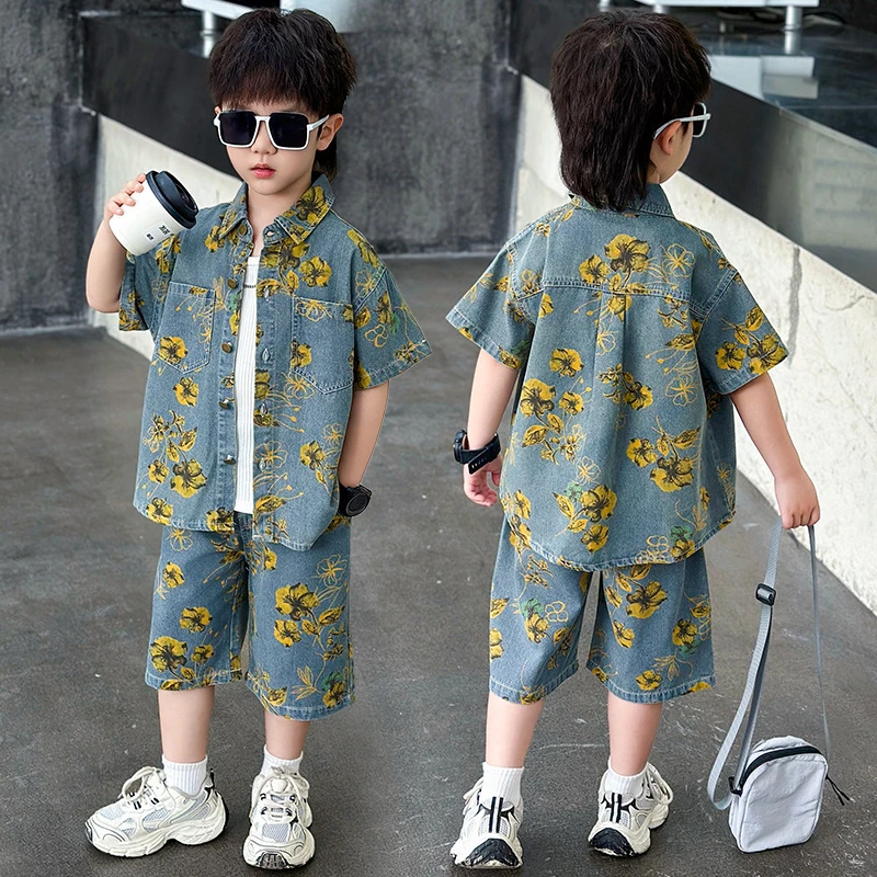 【沫沫家】儿童套装夏装春夏季儿童韩版时尚洋气休闲清凉牛仔两件套