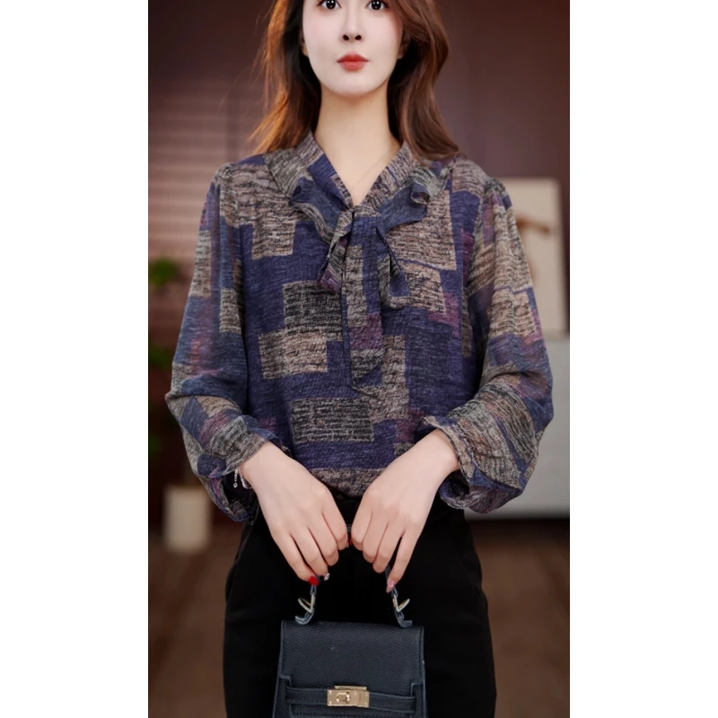 FZ325蕙心纨质2025新款V领气质小衫套头衬衫时髦长袖上衣打底衫女