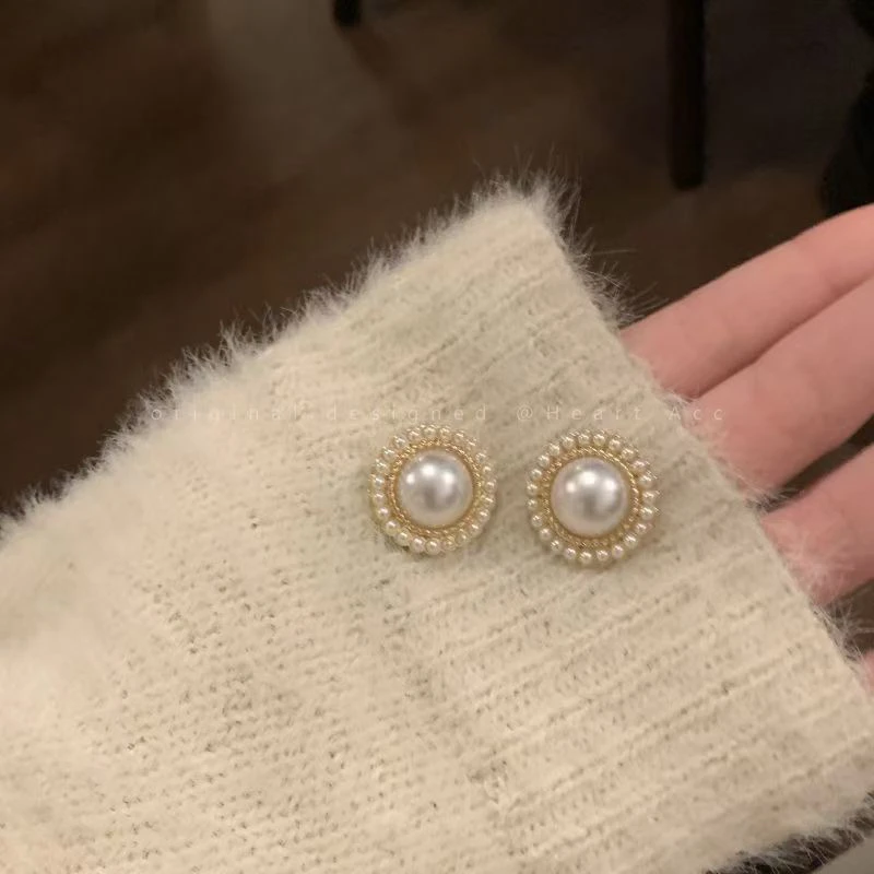 合金仿珍珠耳饰 金色女白色夸张轻奢个性爱心/水滴/铃铛耳钉经典