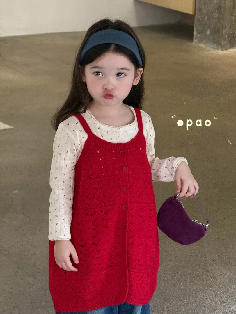 Opao女童套装2025秋款针织毛衣背心808打底衫8987 牛仔直筒裤8990