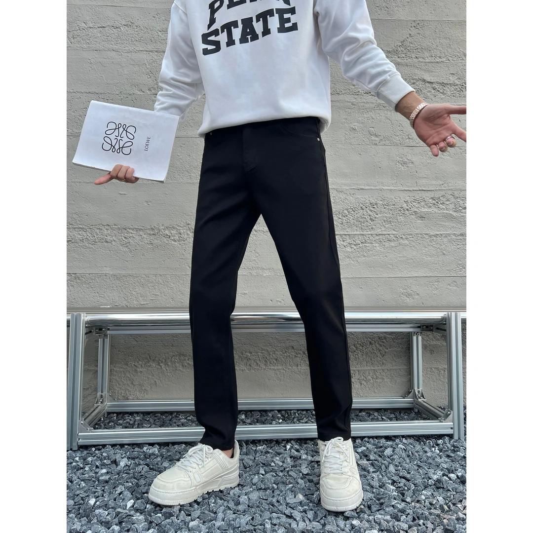 2025早秋爆款修身弹力小脚裤潮流百搭男士牛仔裤长裤黑色时尚