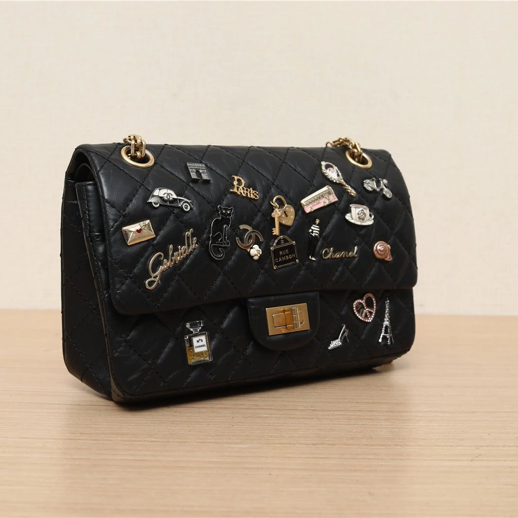 95新 Chanel/香奈儿 jf-440 双双 2.55 口盖包 小号 黑色 25开