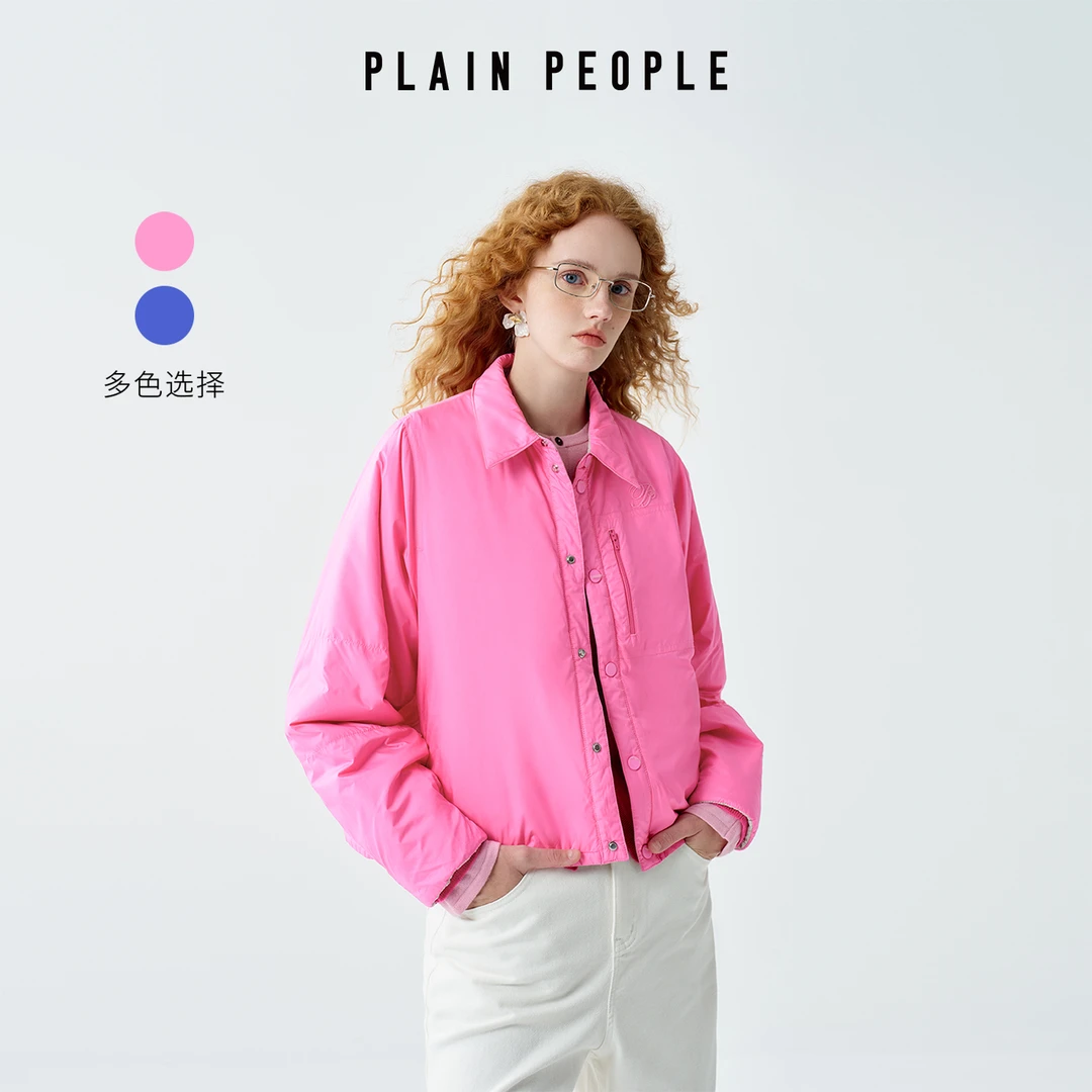 PLAIN PEOPLE轻户外复古工装刺绣衬衫式短棉服女25秋冬双面穿