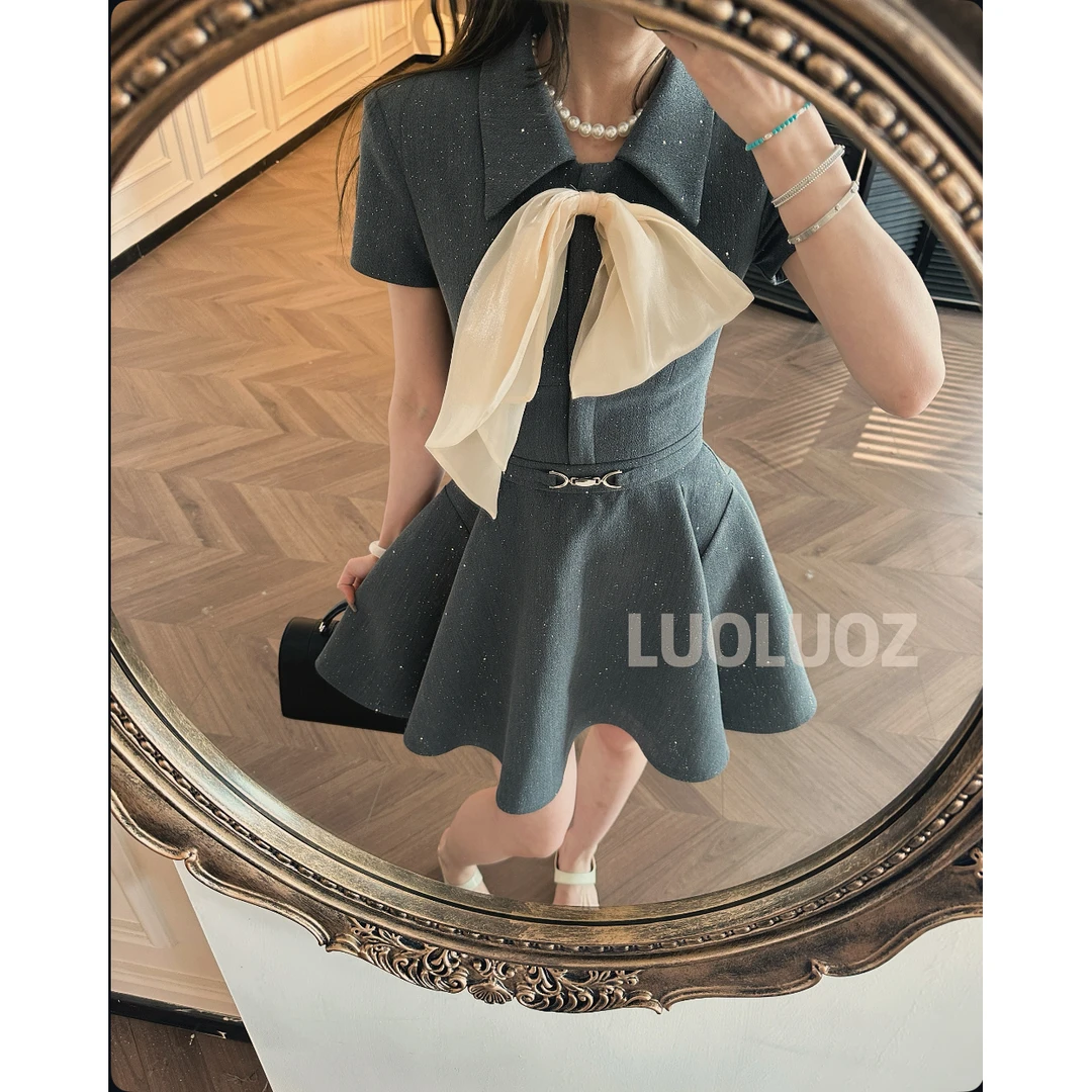 【现货】LUOLUOZ【霓虹茧语】气质丝巾设计收腰时尚短款连衣裙Cc045