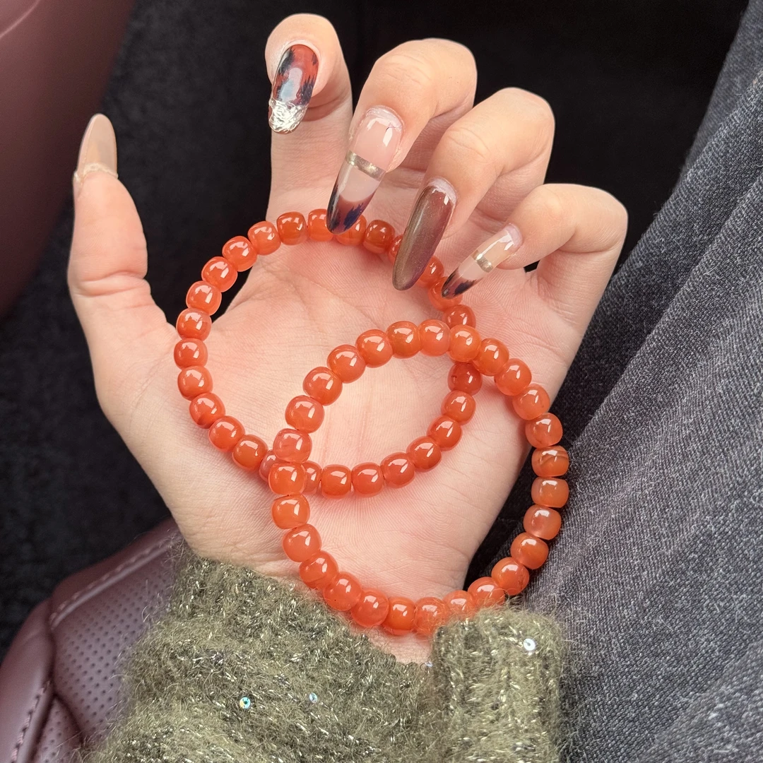 晶挖挖天然南红高品级樱桃红老型珠手串时尚（1890)多烊性发其一