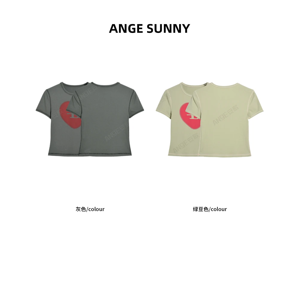 ANGE SUNNY【D字爱心T恤】D*L做旧爱心印花圆领短袖上衣 时尚新款