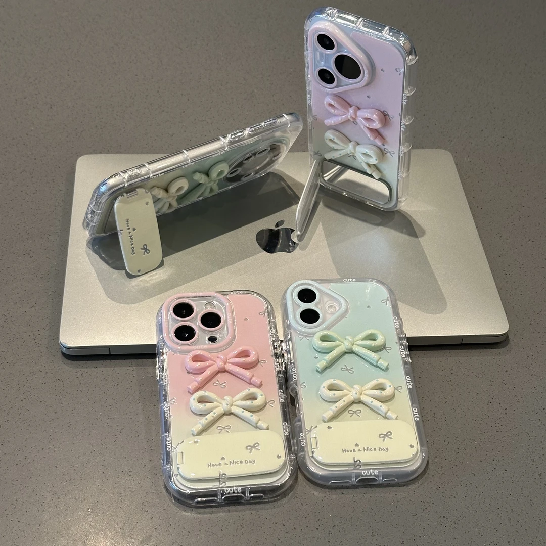 欧克里里渐变蝴蝶结支架适用苹果16手机壳华为P70vivo小米14oppo