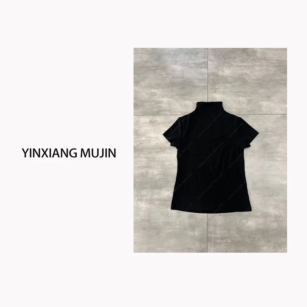 【YINXIANG MUJIN】半高领短袖T恤 简约修身百搭弹力上衣女士秋款