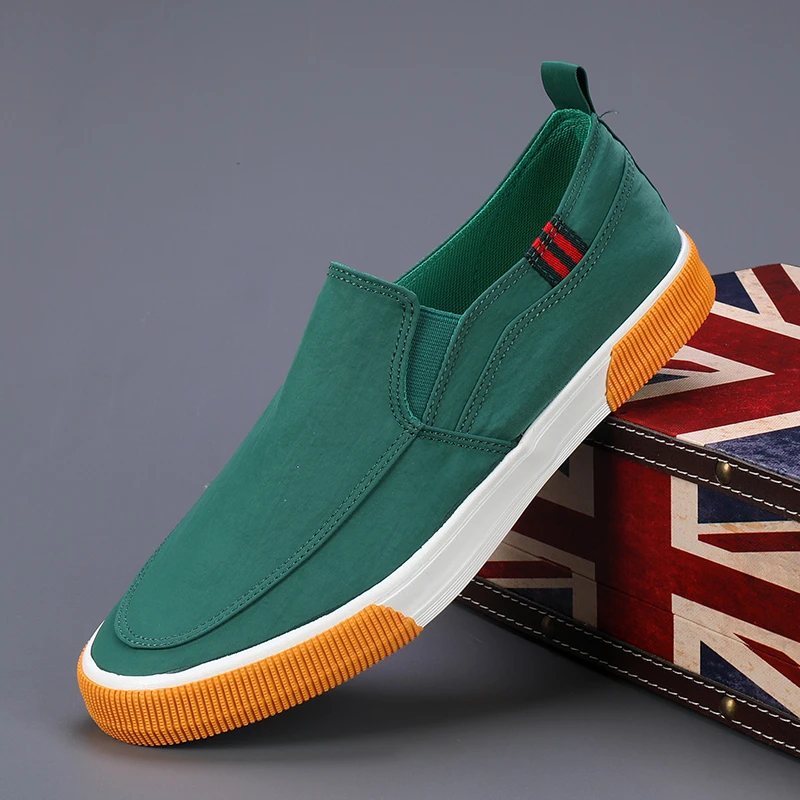 2025春夏新款男士一脚蹬懒人休闲百搭低帮帆布鞋时尚潮流透气板鞋