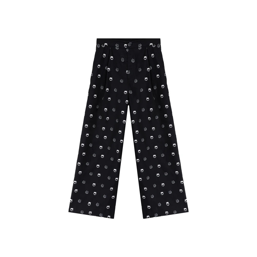 RACK53068卡通印花高腰夏季阔腿裤休闲裤黑色直筒裤女