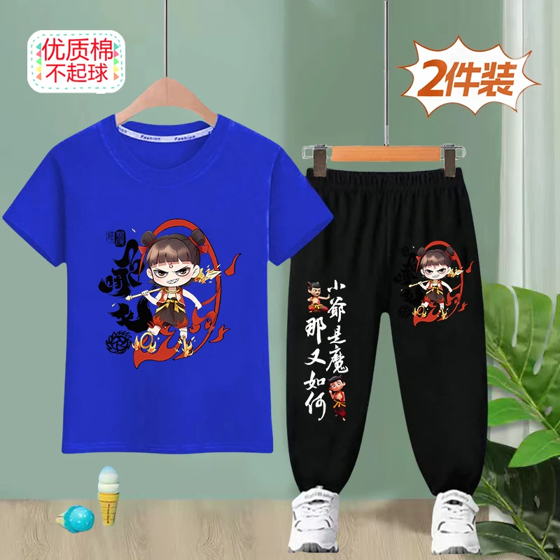 哪吒男童t恤短袖夏季纯棉套装新款儿童薄款上衣裤子两件套童装潮6