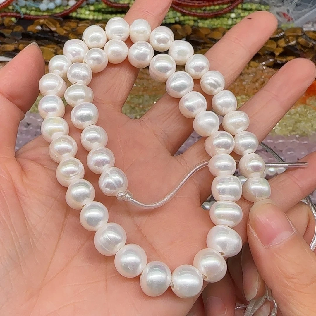 玛瑙/玉髓合金珠宝半成品淡水珍珠9mm大孔一条