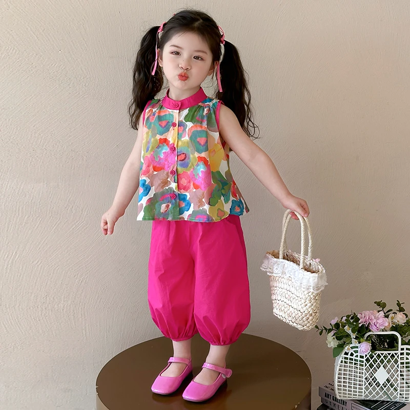 女童套装夏季2025新款洋气儿童女宝宝短袖夏装棉布上衣裤子两件套