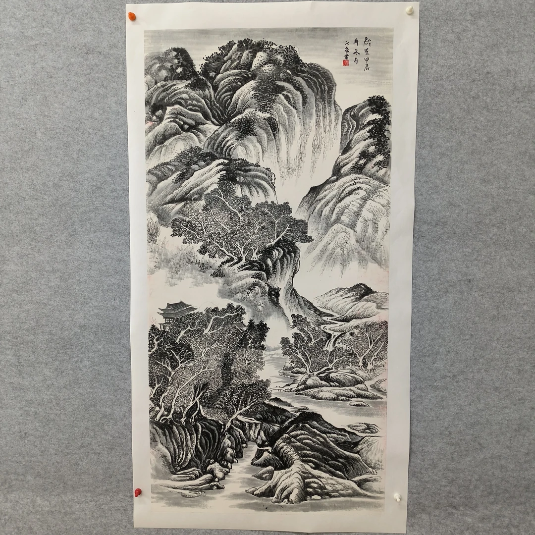 水墨山水画永振老师国画作品140x70四尺整张已托芯