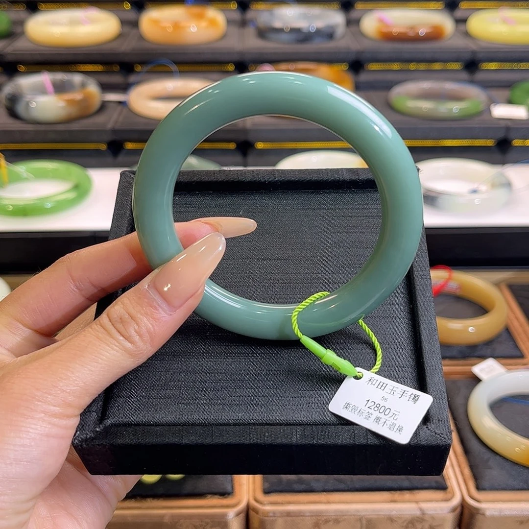 和田玉未镶嵌手镯56 57碧玉夹层细料瓷蓝