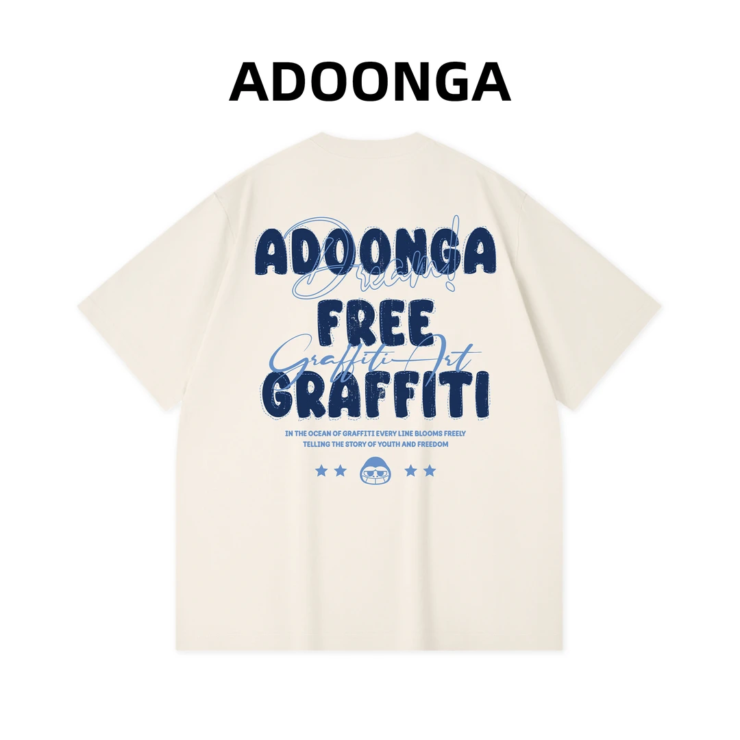 ADOONGA涂鸦手绘美式嘻哈重磅休闲宽松T恤男女同款圆领套头短袖
