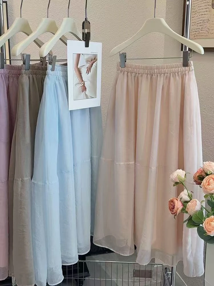 433L2509法式裙2025夏新款赫本风伞裙显瘦A字中长款半身裙