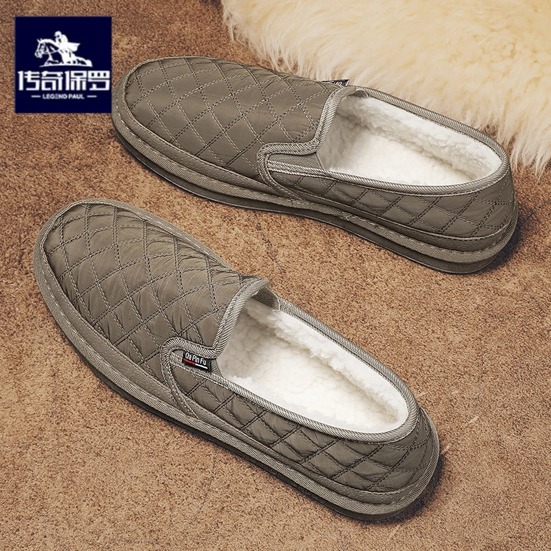 传奇保罗正版老北京布鞋男士冬季棉鞋一脚蹬加绒保暖懒人豆豆潮鞋