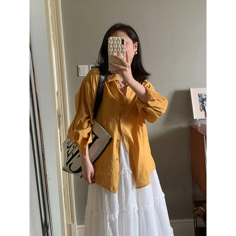 【现货清仓】花总吖【橘子汽水】韩系简约宽松休闲防晒衬衫R425X06614