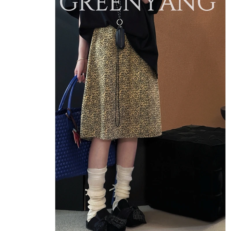 老羊家~韩版2025夏复古气质豹纹薄款慵懒中高腰款半身裙短裙女款