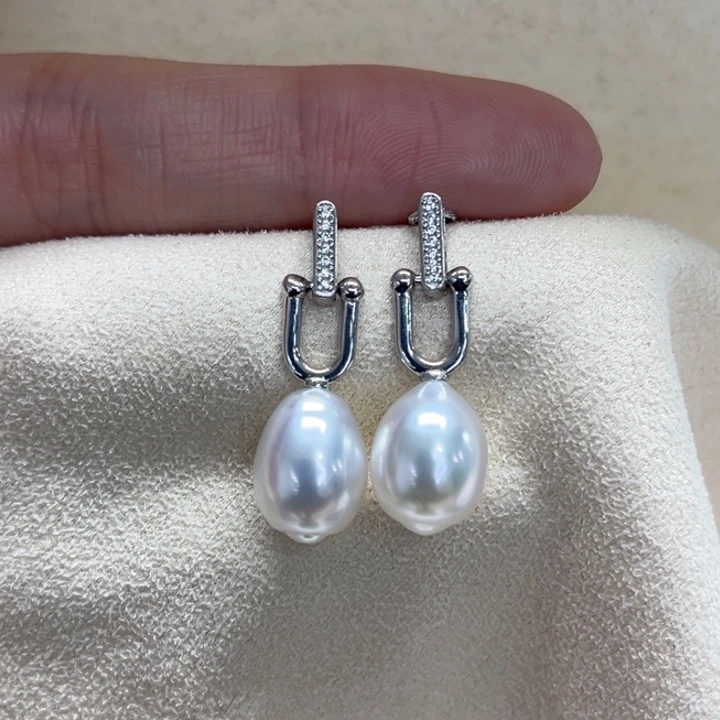 银S925镶嵌耳饰海水珍珠澳白9-10m 150号