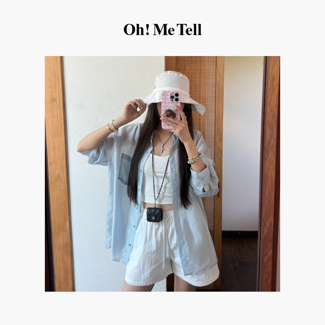 Oh！Me Tell【夏日必备】光泽感轻薄透气莱赛尔宽松休闲防晒长袖衬衫