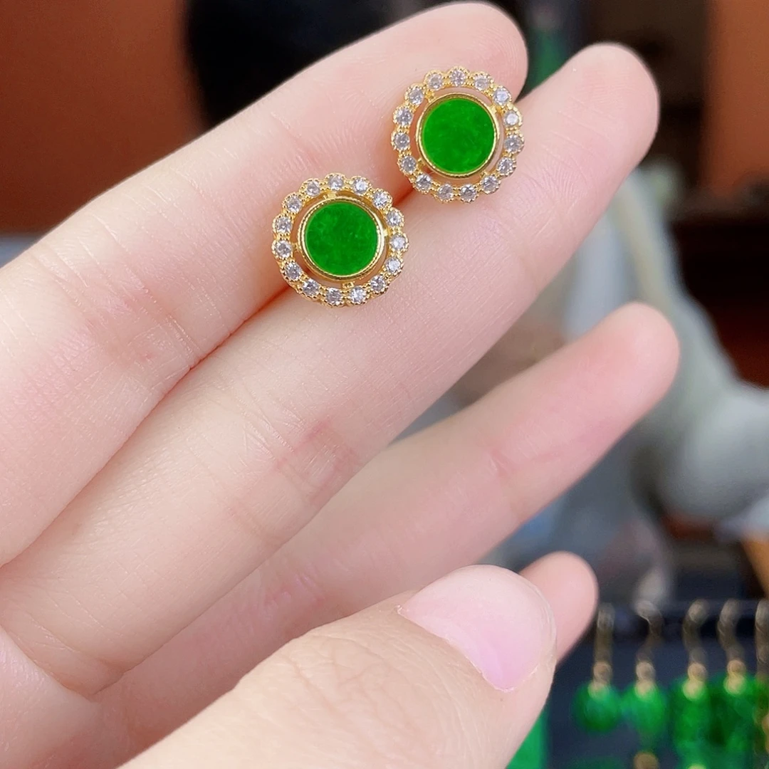 翡翠银S925镶嵌耳饰