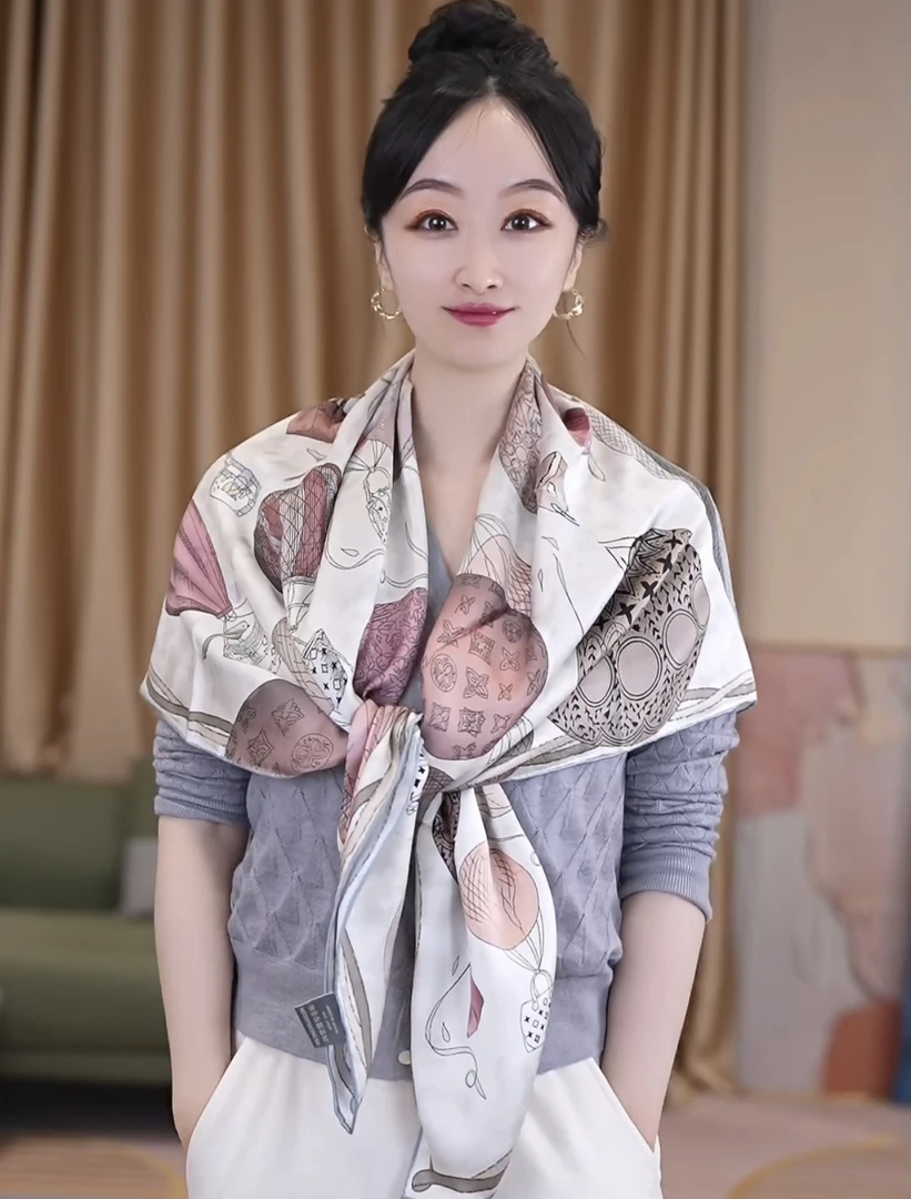 21姆米提花意罗绸100纯桑蚕丝105中方巾真丝围巾女款丝巾告白气球