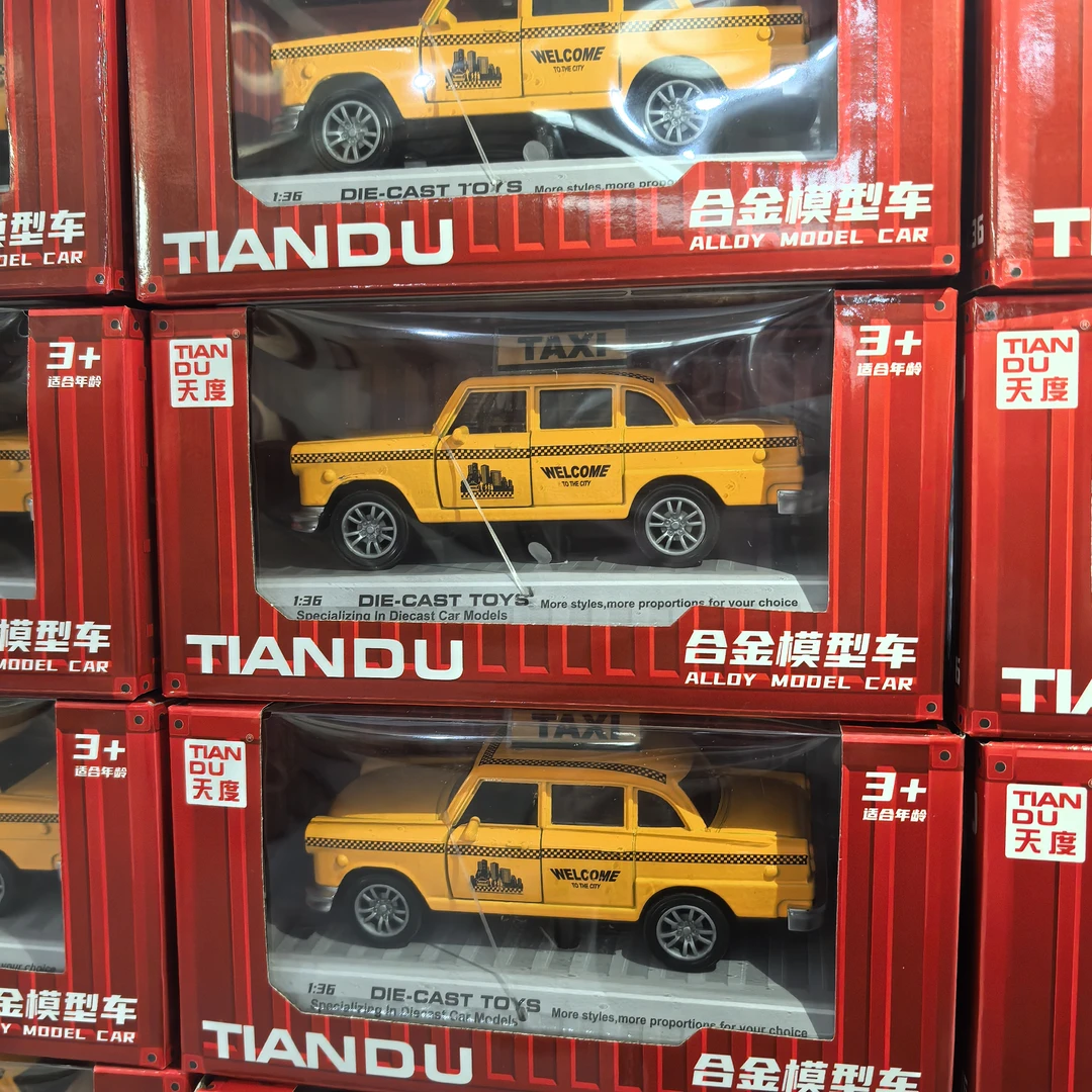 正版天度1:36合金回力出租车模型车带声光可开门儿童男孩玩具汽车
