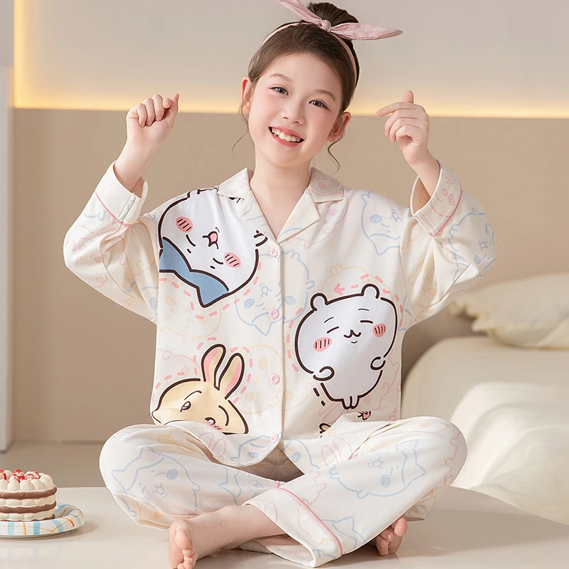 乌萨奇纯棉睡衣女孩大儿童秋季2025新款小八开衫家居服女童可外穿