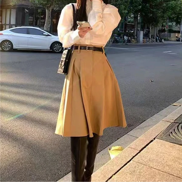XiANJiE|“春日来信”高腰褶皱半身裙2026春季显瘦甜美中长a字伞裙