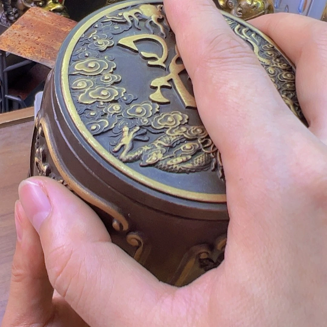 紫金风磨铜五龙茶叶罐