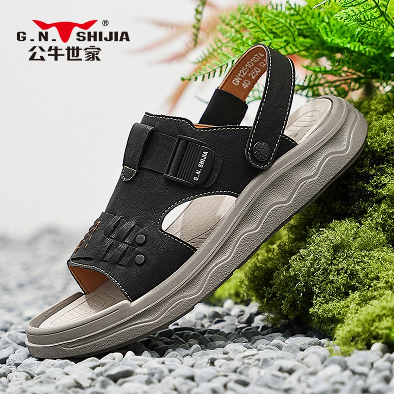 公牛世家新款夏季凉拖镂空透气百搭防滑通勤凉鞋两用开车沙滩凉鞋