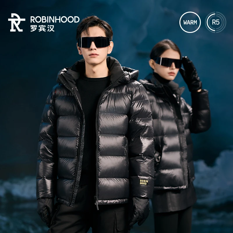 罗宾汉黑色金标男女同款鹅绒短款羽绒服QP-R038Y51023