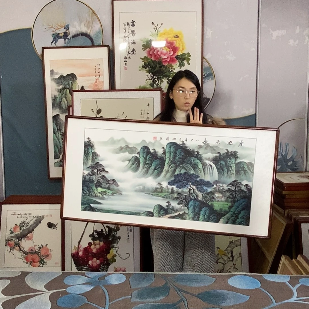 国画手写手绘带框包邮国画作品62✖️122