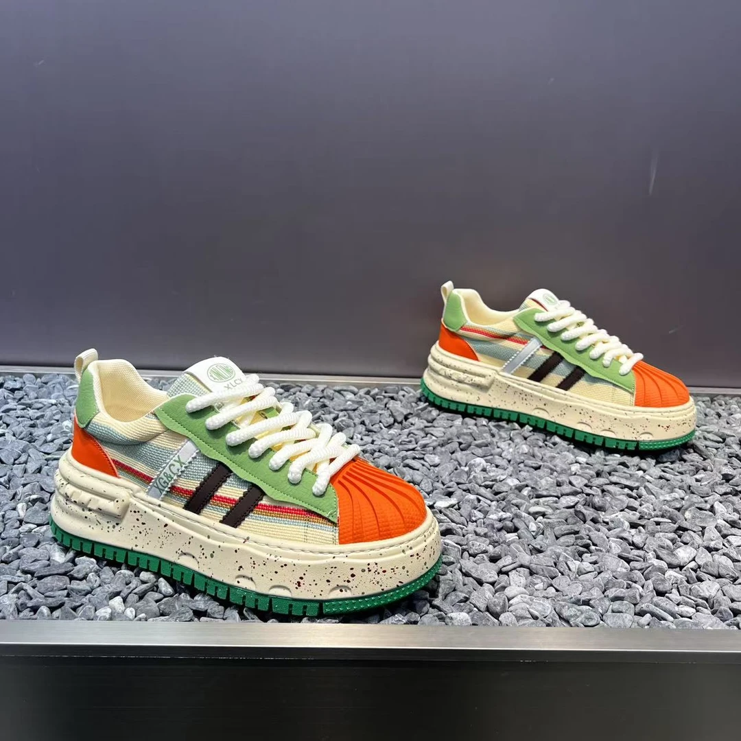 2025夏季新款厚底拼色低帮男士板鞋时尚舒适百搭透气系带休闲男鞋