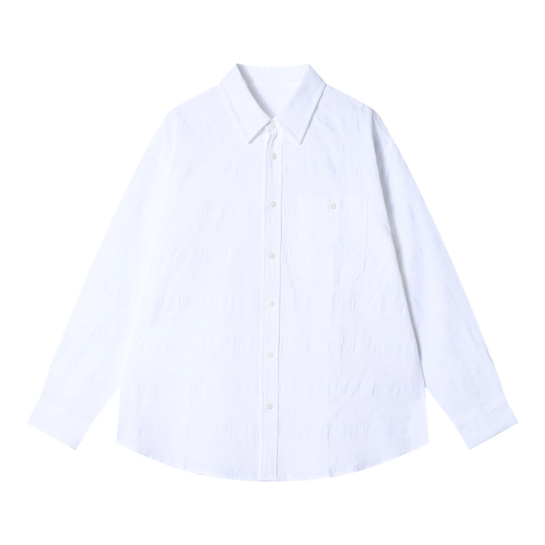 春夏新款时尚个性基础纯色百搭通勤休闲长袖衬衫简约复古ins风