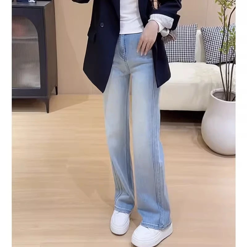 2025春季新款高腰显瘦胖mm梨形身材窄版长裤大码弹力直筒牛仔裤女