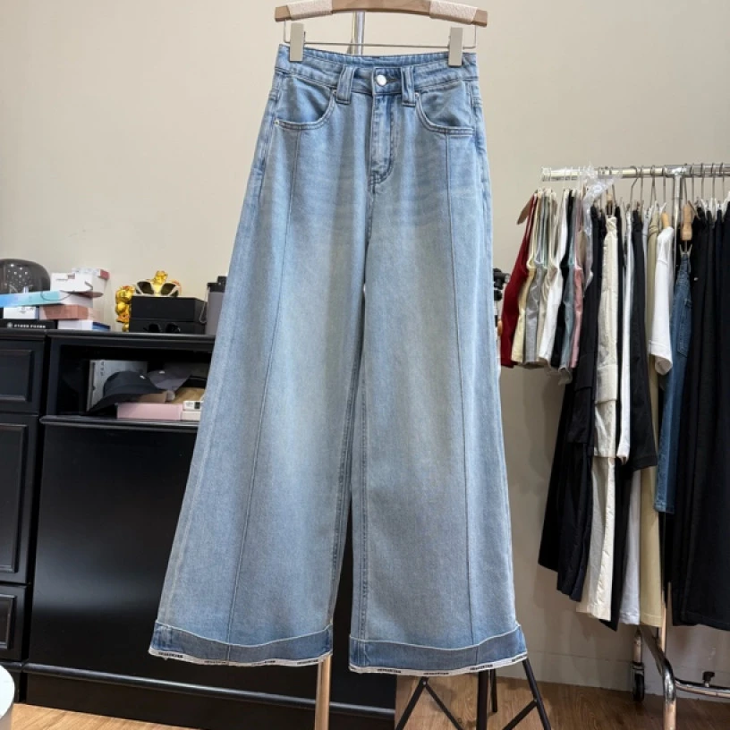 13121#卷边牛仔裤 A版阔腿直筒裤女