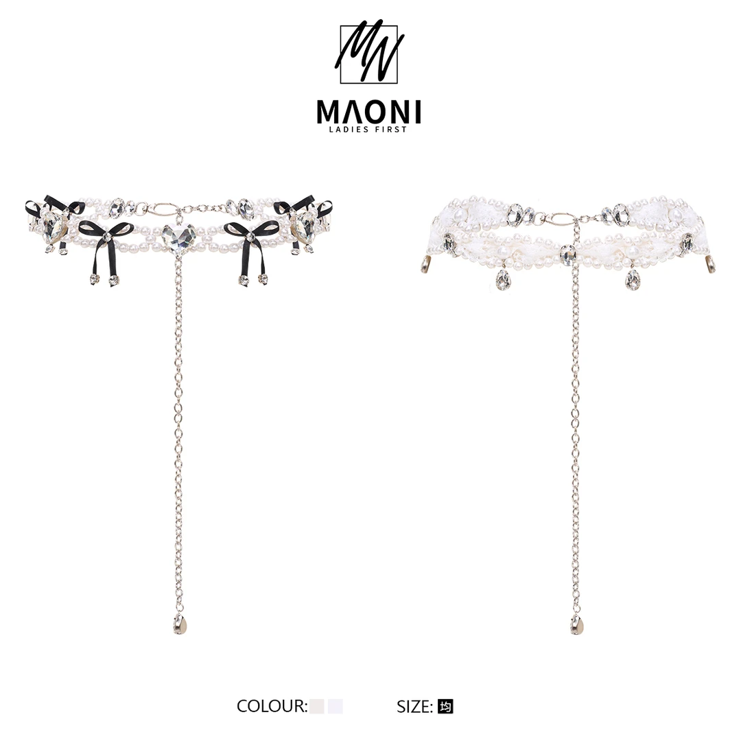 毛妮Peshe【蝴蝶结腰链】可调节甜美时尚无痕珍珠收腰镶钻潮DX9175