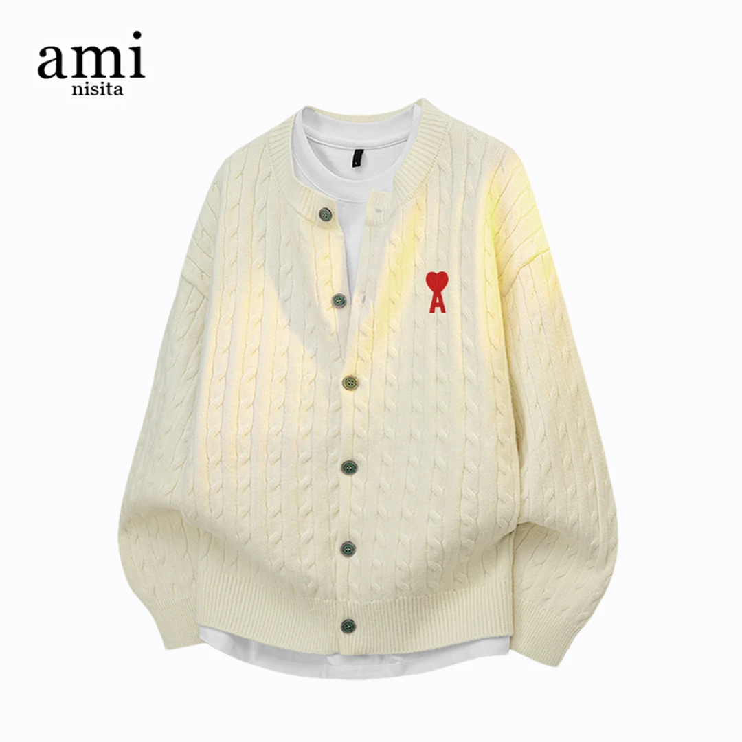 AMI NISITA慵懒风开衫针织毛衣2025秋冬新款情侣时尚洋气百搭外套