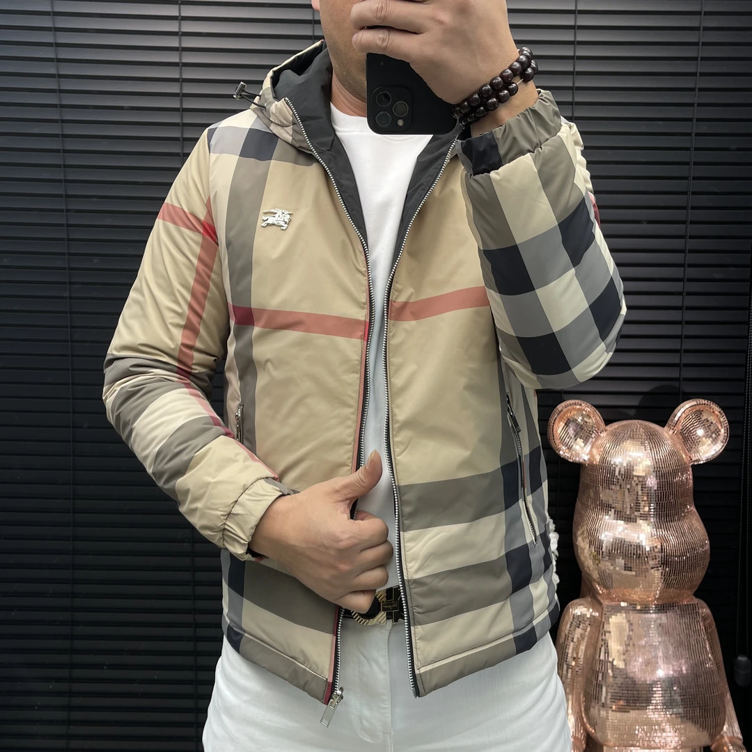 秋冬棉服N610男士连帽格子双面穿时尚潮流修身百搭防风保暖