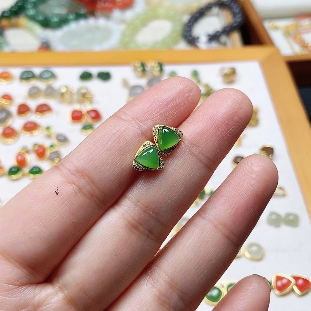 和田玉耳饰银S925镶嵌