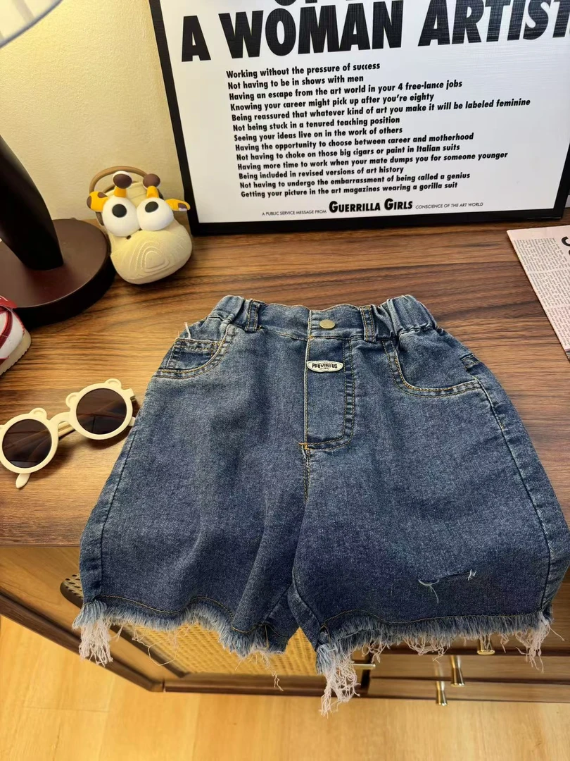 【JMJQ 25552】夏季新款韩版中小童破洞毛边街潮洗水蓝牛仔短裤
