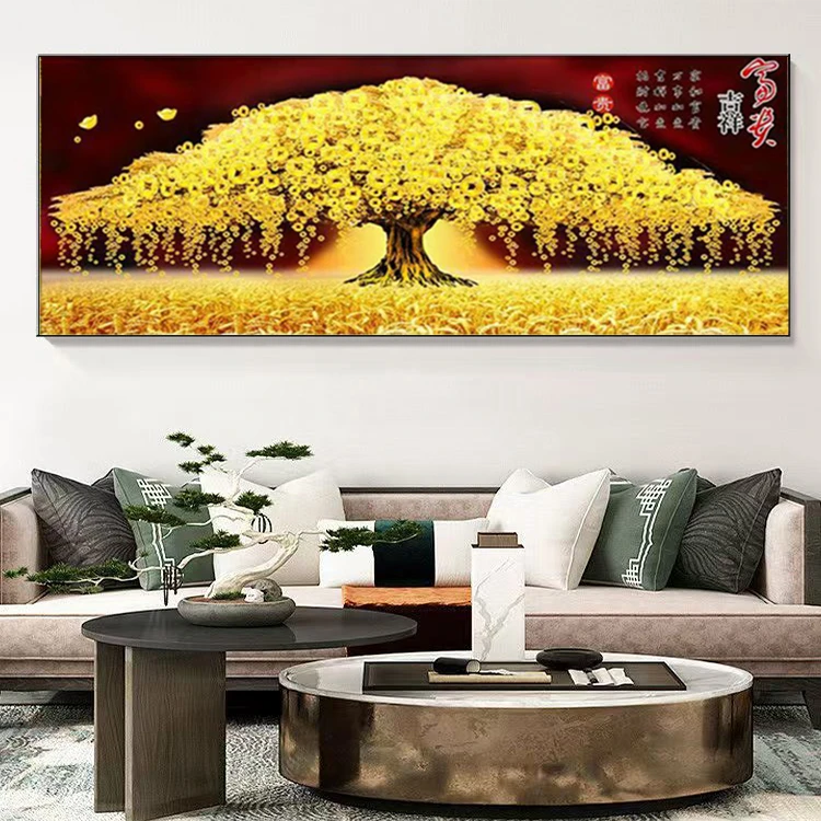 黄金满地客厅装饰画沙发背景墙壁画高档大气现代简约晶瓷画挂画