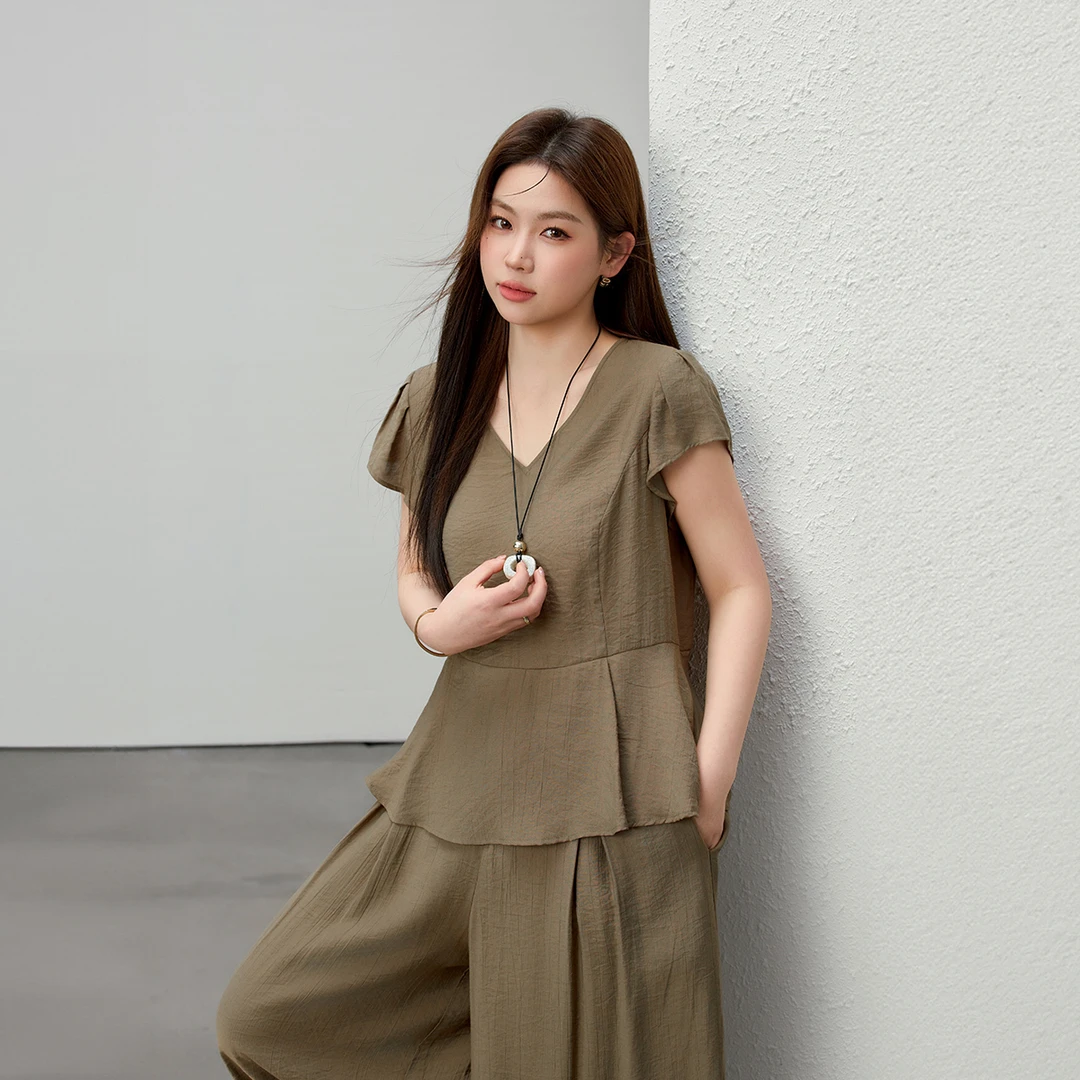 【慵懒知性套装】纤莉秀大码女装流光风气质显瘦遮肉舒适套装QK1095