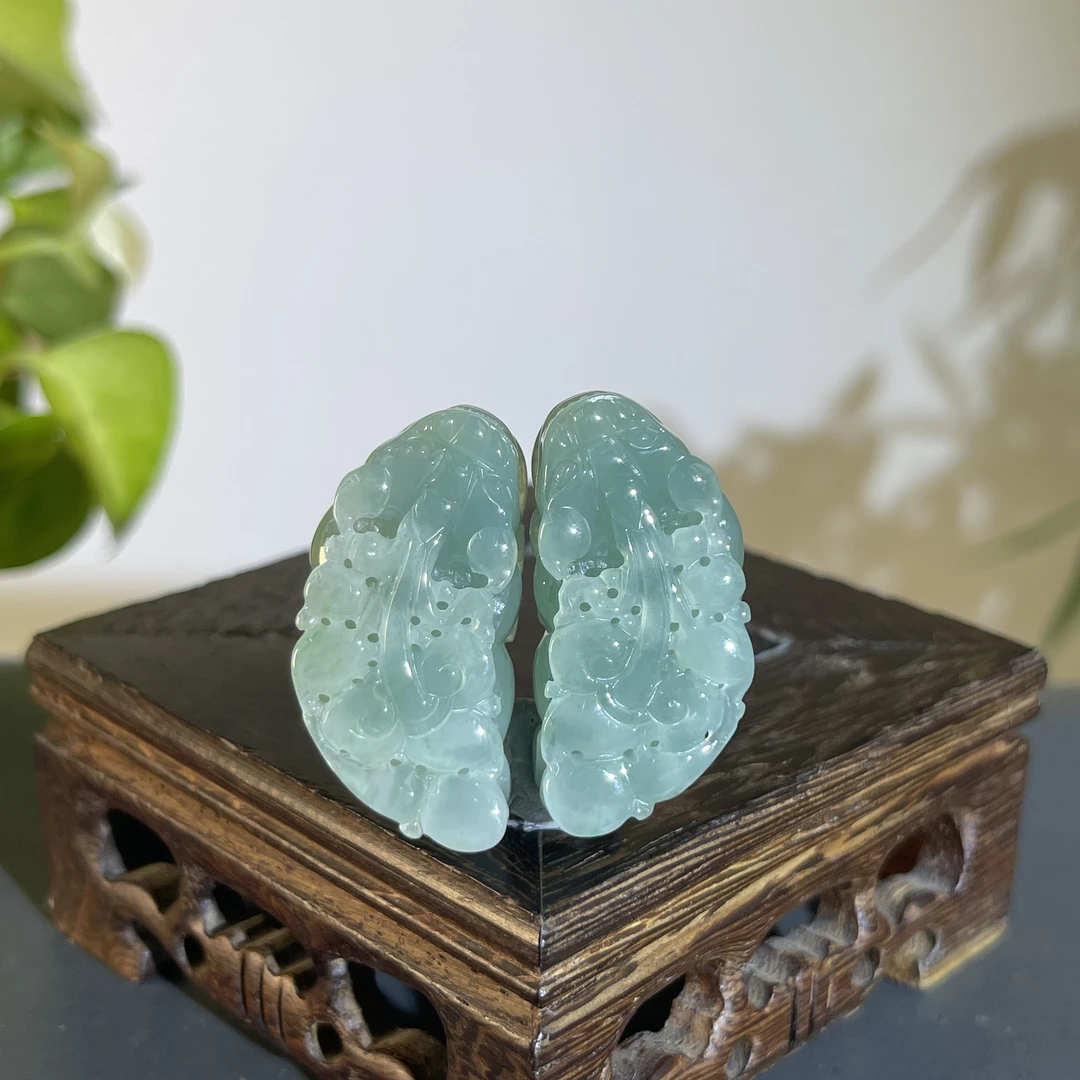 JGB18-43  天然缅甸A货翡翠  一对貔貅